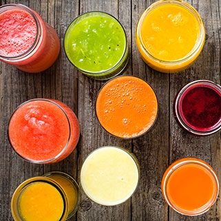 multicolor juices in glasses